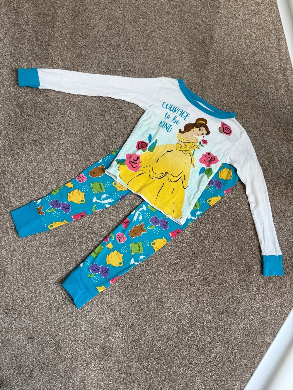 Disney Belle Pajama Set in Yellow, Teal & White